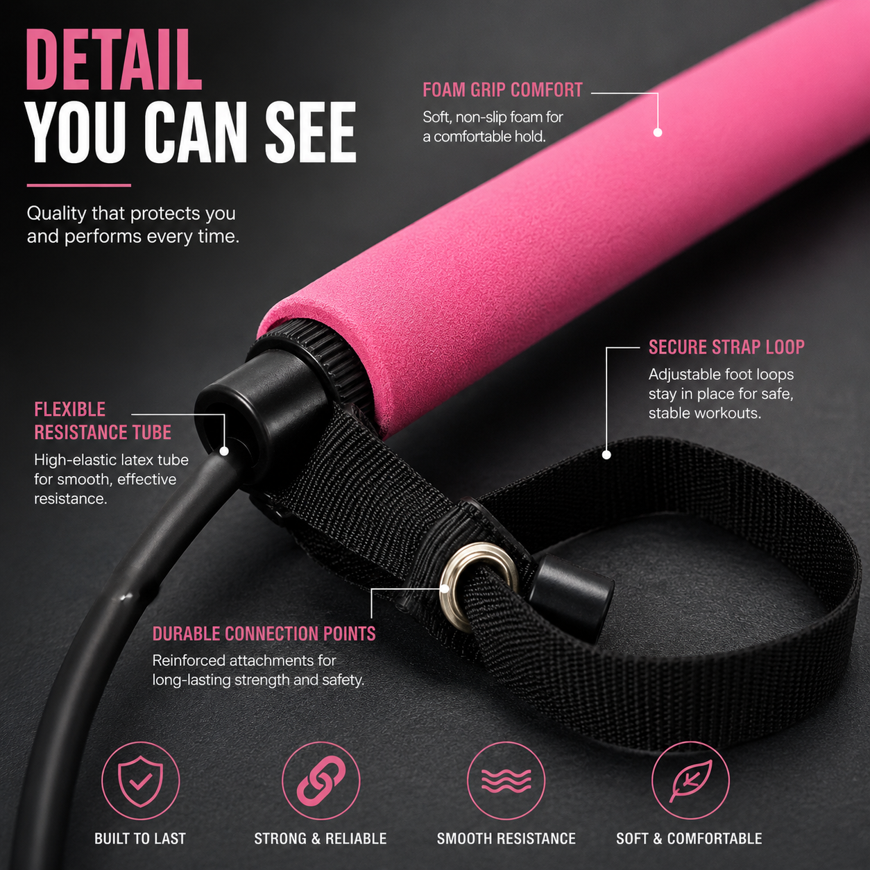 Pilates Bar Resistance Trainer | Yoga Stretching Bar | Elastic Rope Workout Tool | Home Gym Fitness Equipment