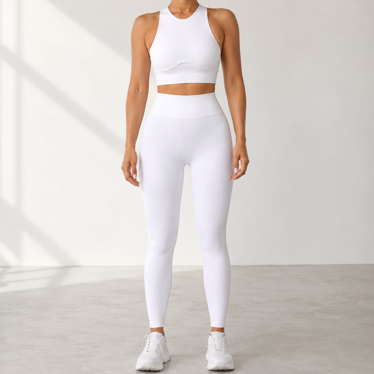 Seamless Yoga Set | High Waist Leggings Outfit | Ribbed Workout Set | Criss Cross Back Gym Wear