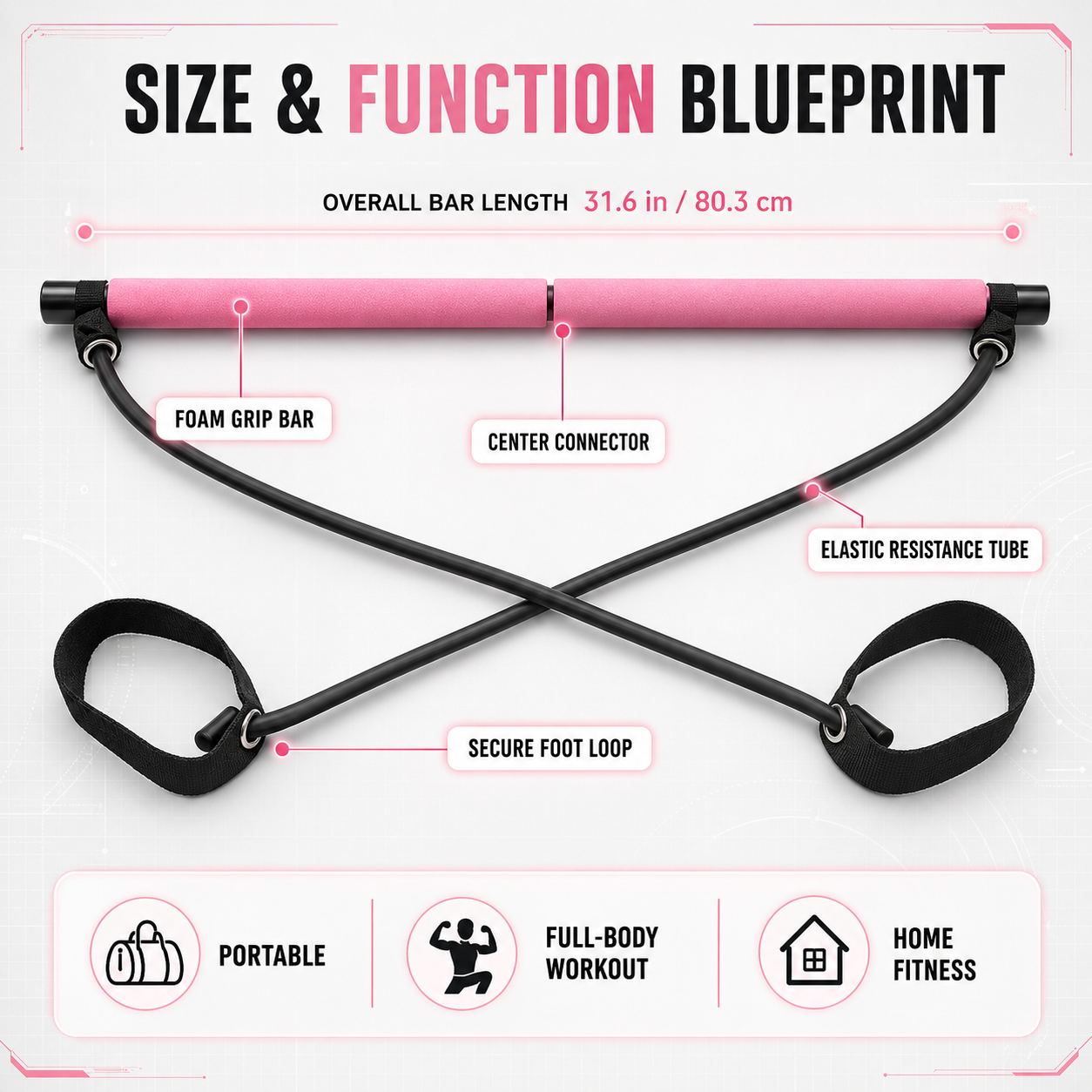 Pilates Bar Resistance Trainer | Yoga Stretching Bar | Elastic Rope Workout Tool | Home Gym Fitness Equipment