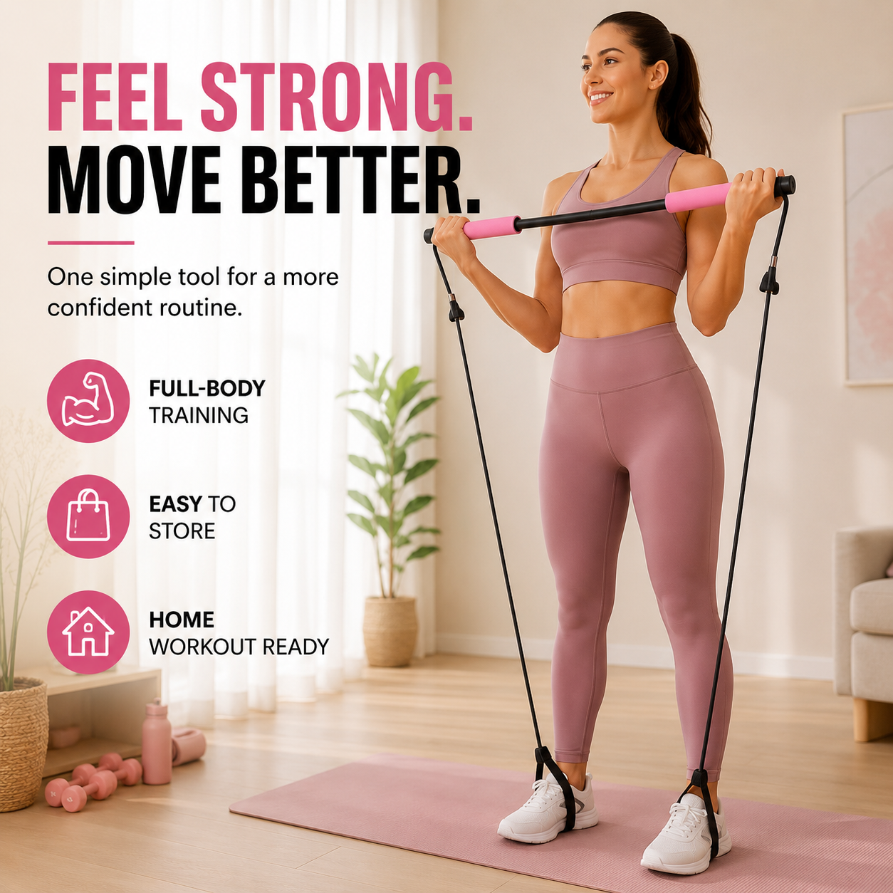Pilates Bar Resistance Trainer | Yoga Stretching Bar | Elastic Rope Workout Tool | Home Gym Fitness Equipment