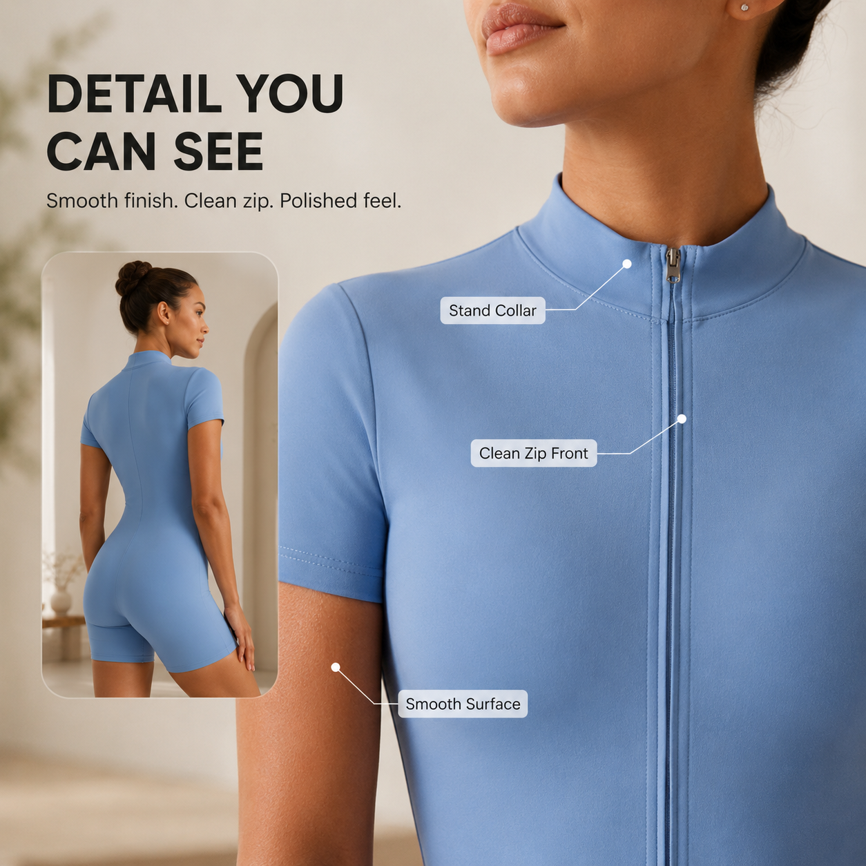 Women’s Yoga Jumpsuit | Half Zip Short Sleeve Romper | Stand Collar Fitted Workout Unitard | Stretch Pilates Bodysuit