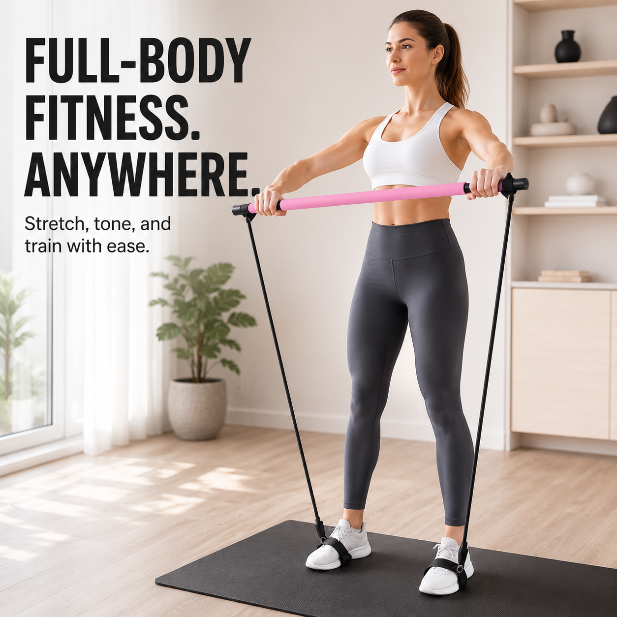 Pilates Bar Resistance Trainer | Yoga Stretching Bar | Elastic Rope Workout Tool | Home Gym Fitness Equipment
