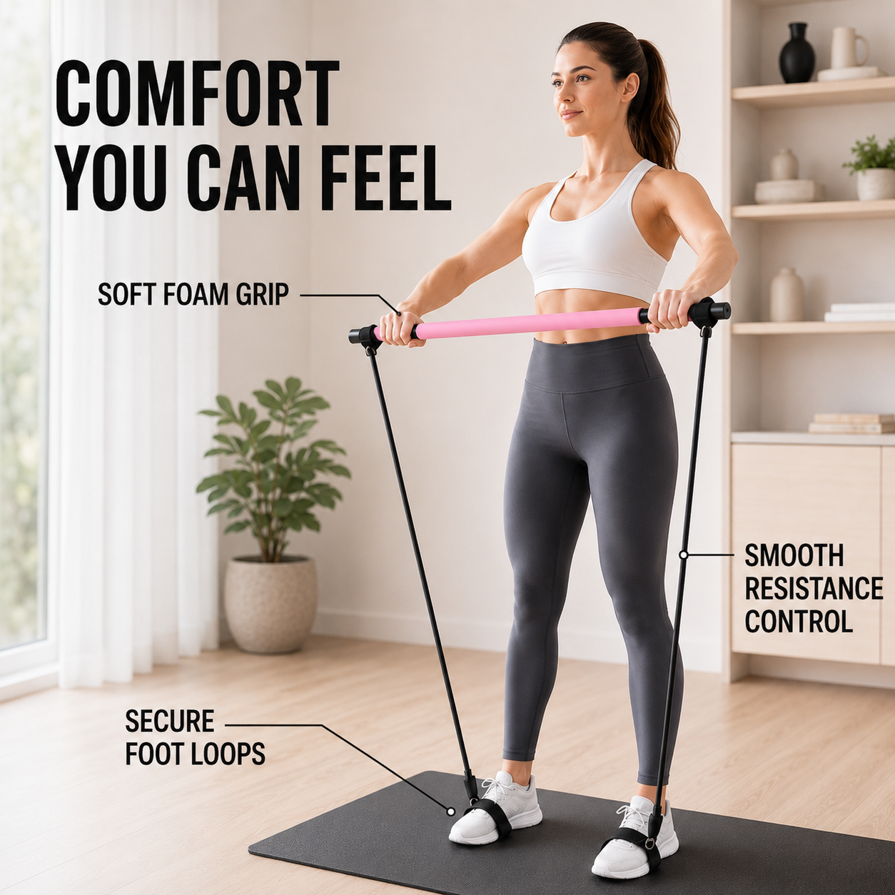 Pilates Bar Resistance Trainer | Yoga Stretching Bar | Elastic Rope Workout Tool | Home Gym Fitness Equipment