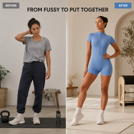 Women’s Yoga Jumpsuit | Half Zip Short Sleeve Romper | Stand Collar Fitted Workout Unitard | Stretch Pilates Bodysuit