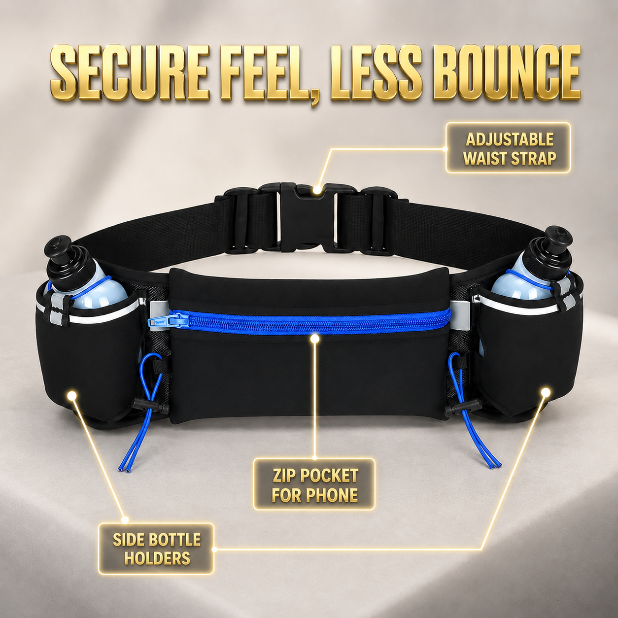 Running Waist Pack For Phone | Dual Bottle Hydration Belt | Trail Marathon Waist Bag | Gym Jogging Pocket Pouch
