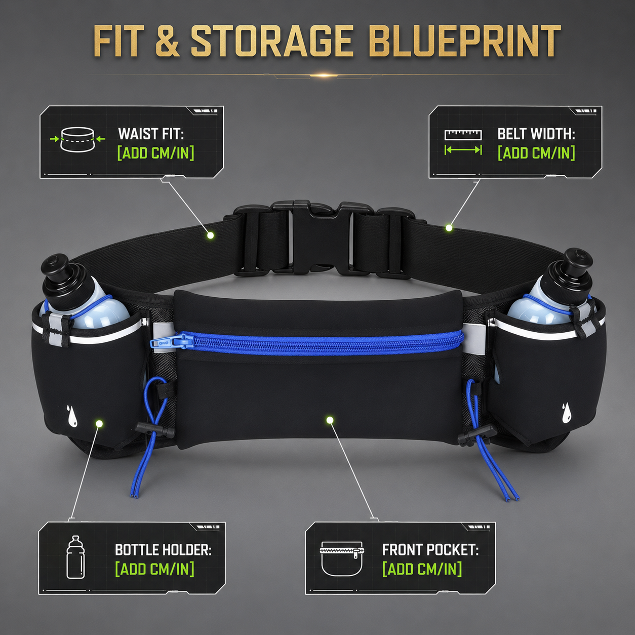 Running Waist Pack For Phone | Dual Bottle Hydration Belt | Trail Marathon Waist Bag | Gym Jogging Pocket Pouch
