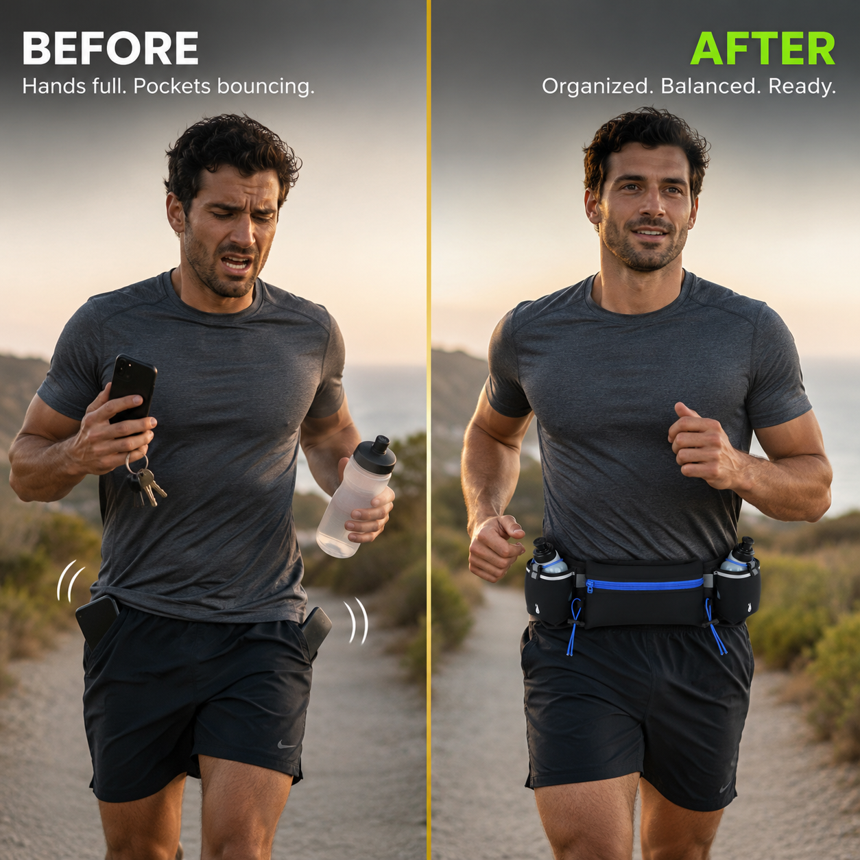 Running Waist Pack For Phone | Dual Bottle Hydration Belt | Trail Marathon Waist Bag | Gym Jogging Pocket Pouch