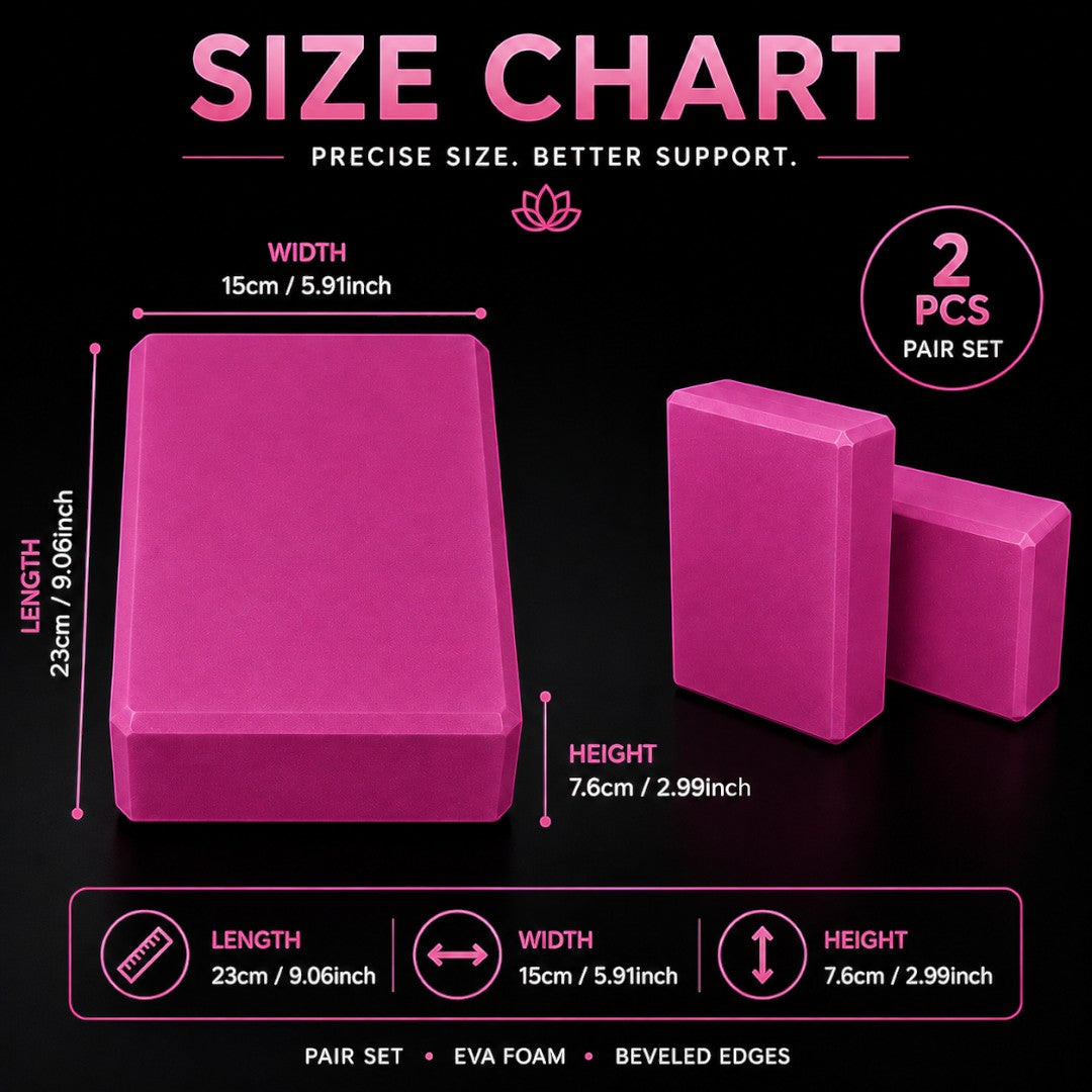 EVA Yoga Block Pair | High Density Foam Support Bricks | Stretch Balance Aid For Pilates, Home Studio Practice And Deep Stretch Support