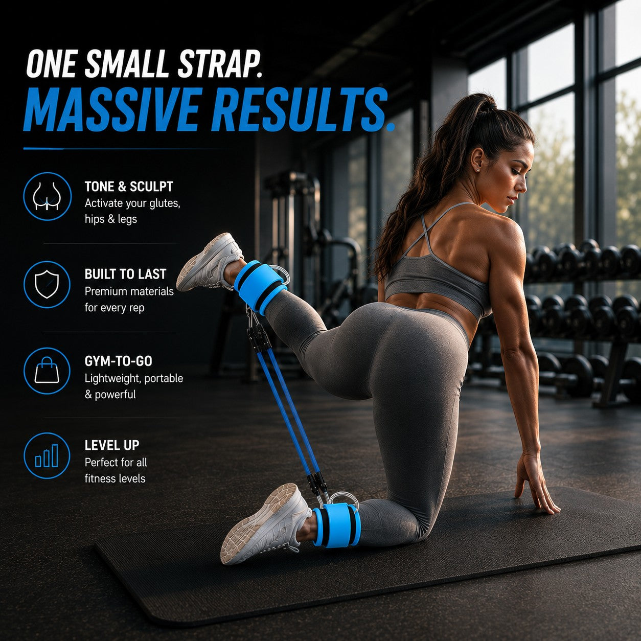 Ankle Strap Resistance Band Set for Glute Workouts – Adjustable Ankle Cuffs with Resistance Bands for Legs & Booty Training