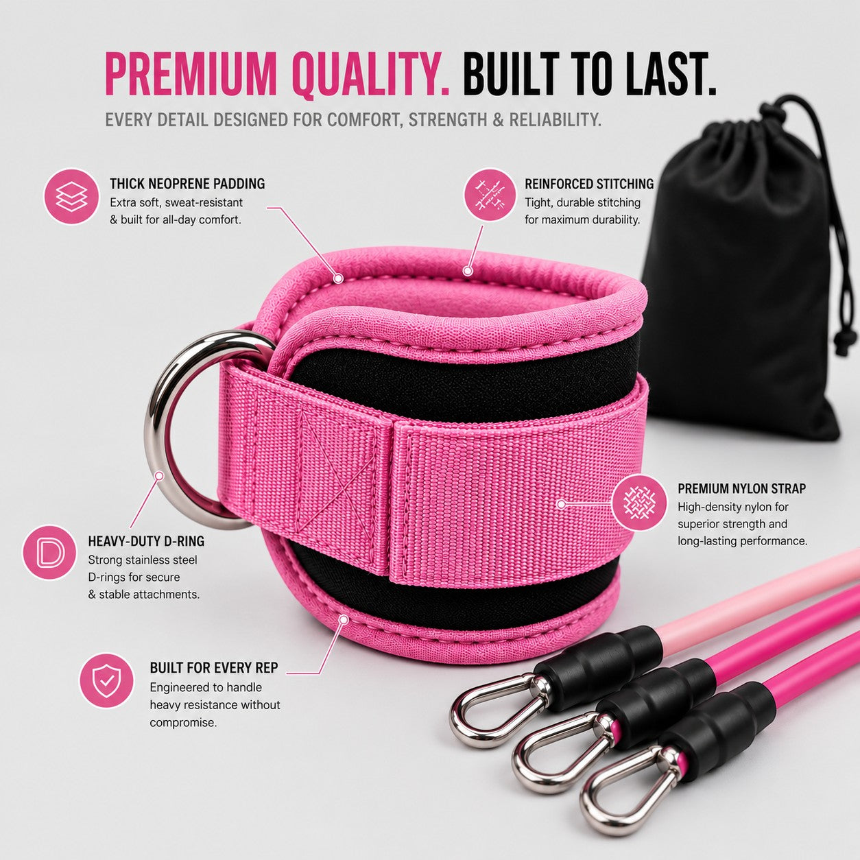 Ankle Strap Resistance Band Set for Glute Workouts – Adjustable Ankle Cuffs with Resistance Bands for Legs & Booty Training