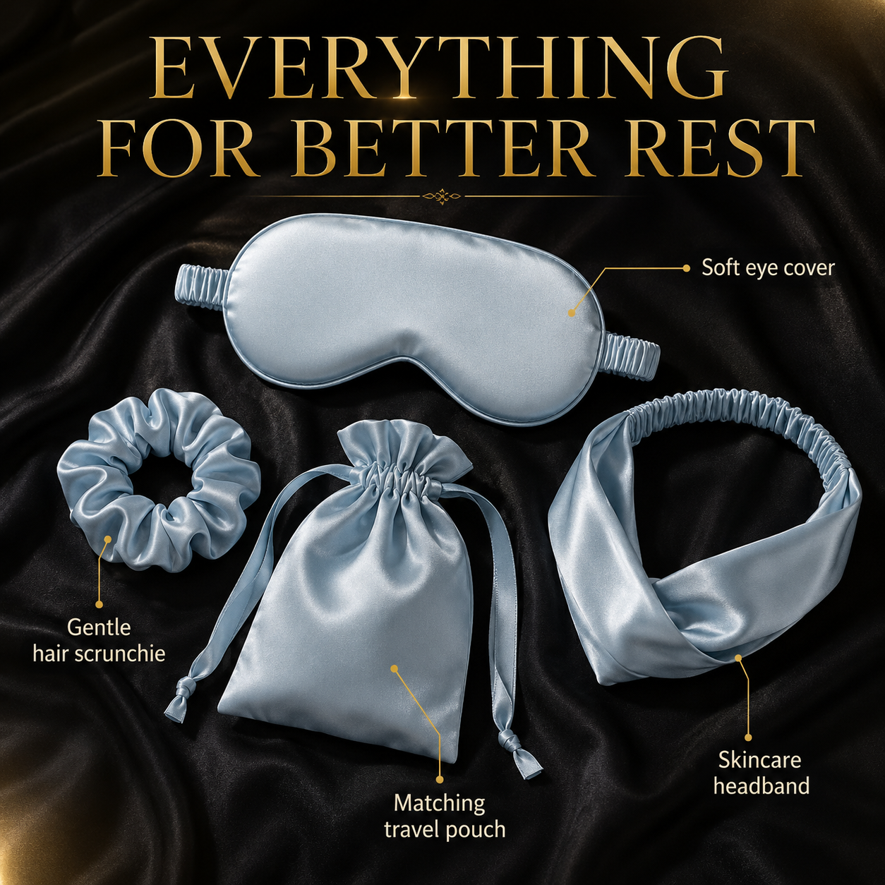 Silky Sleep Mask Set With Hair Scrunchie Travel Pouch And Headband, Soft Night Rest Gift Set For Women Spa Routine
