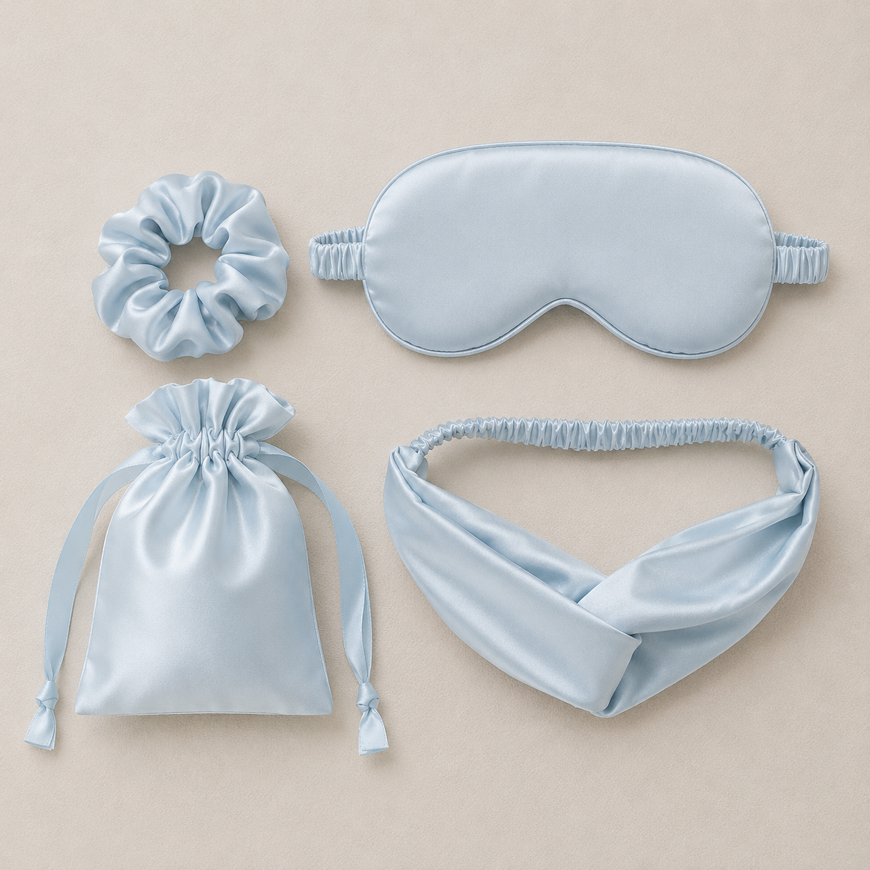 Silky Sleep Mask Set With Hair Scrunchie Travel Pouch And Headband, Soft Night Rest Gift Set For Women Spa Routine