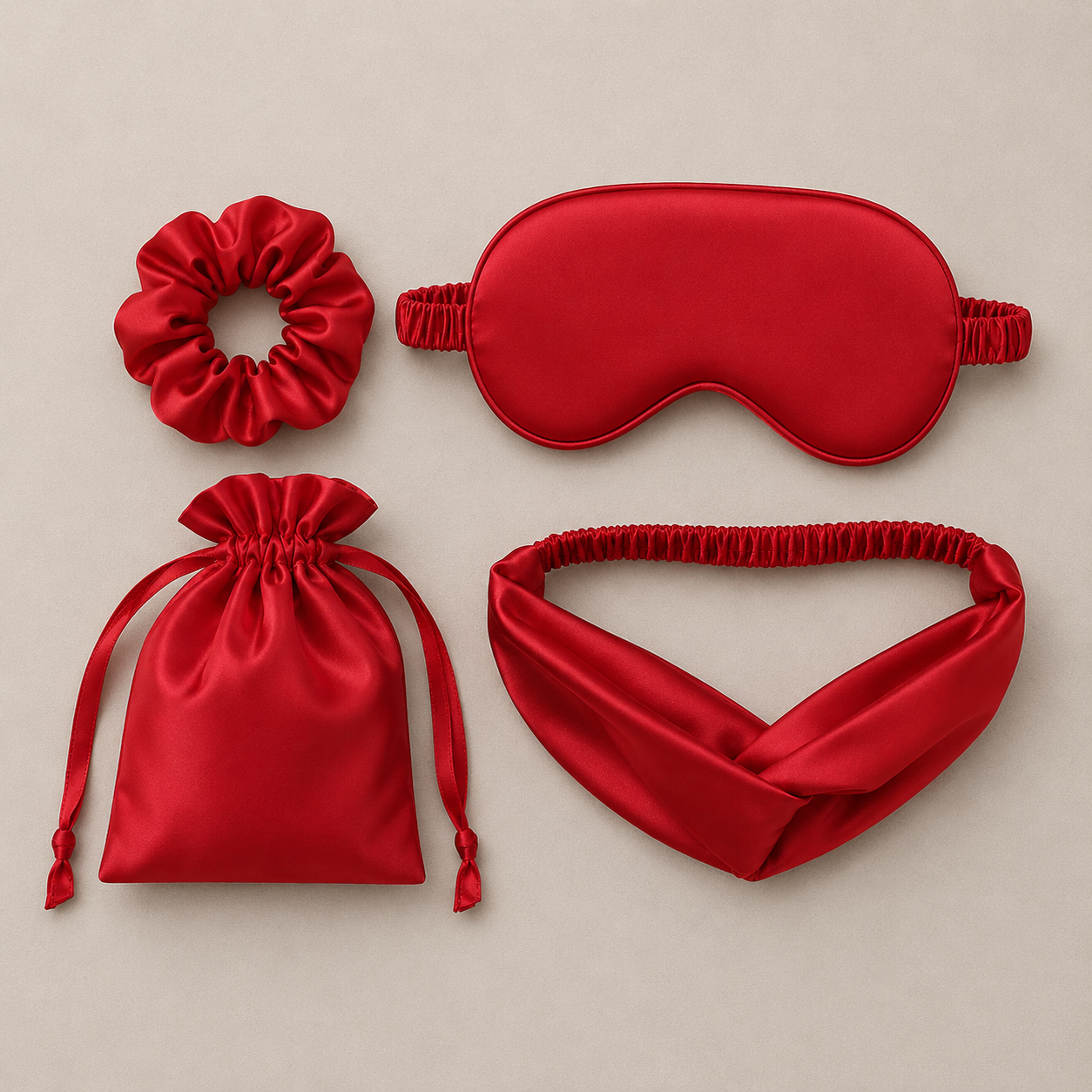 Silky Sleep Mask Set With Hair Scrunchie Travel Pouch And Headband, Soft Night Rest Gift Set For Women Spa Routine