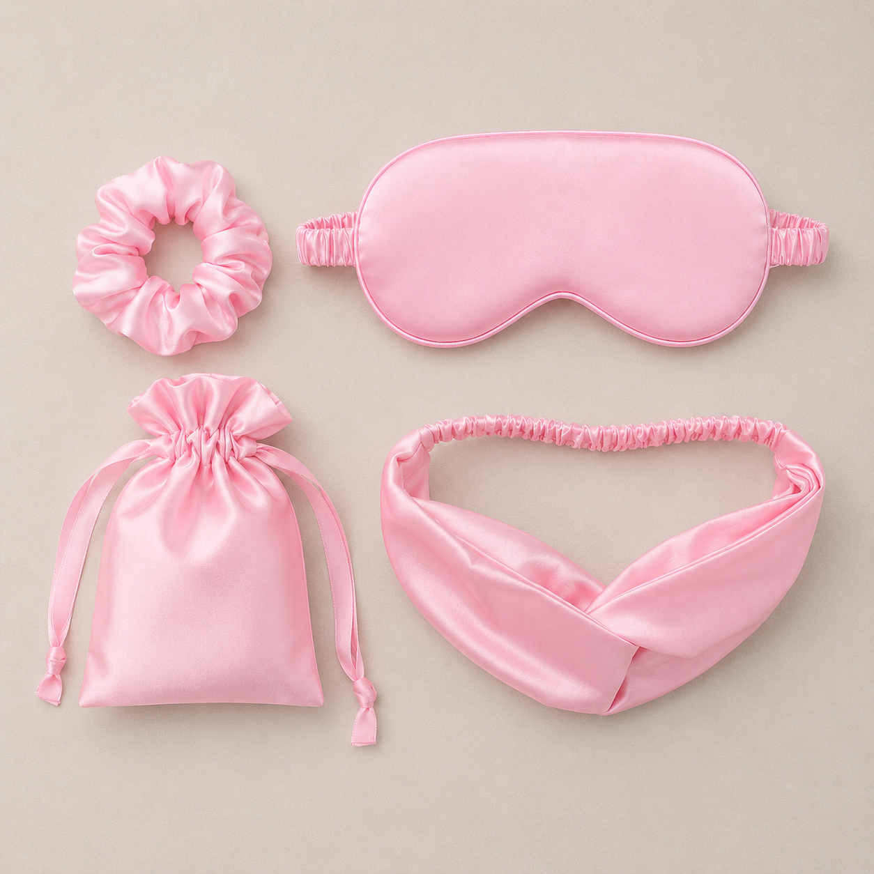 Silky Sleep Mask Set With Hair Scrunchie Travel Pouch And Headband, Soft Night Rest Gift Set For Women Spa Routine