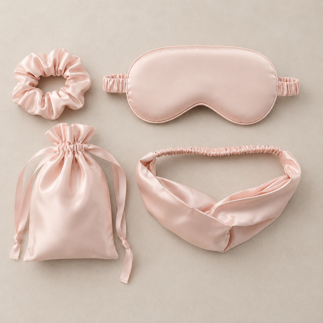 Silky Sleep Mask Set With Hair Scrunchie Travel Pouch And Headband, Soft Night Rest Gift Set For Women Spa Routine
