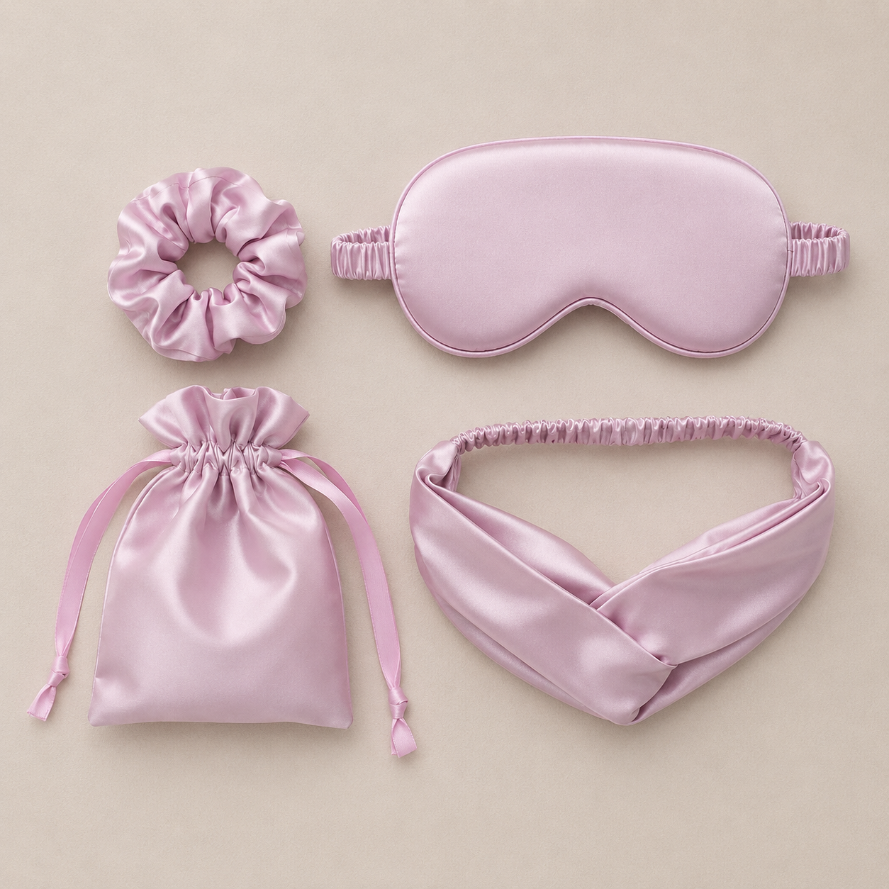 Silky Sleep Mask Set With Hair Scrunchie Travel Pouch And Headband, Soft Night Rest Gift Set For Women Spa Routine