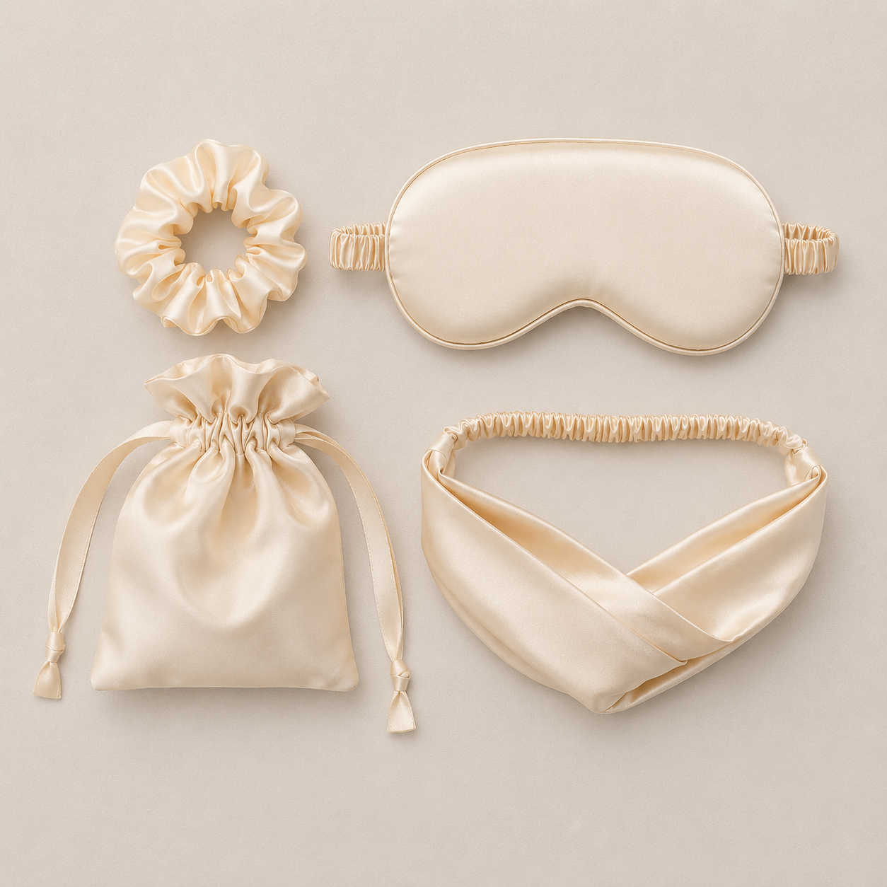 Silky Sleep Mask Set With Hair Scrunchie Travel Pouch And Headband, Soft Night Rest Gift Set For Women Spa Routine