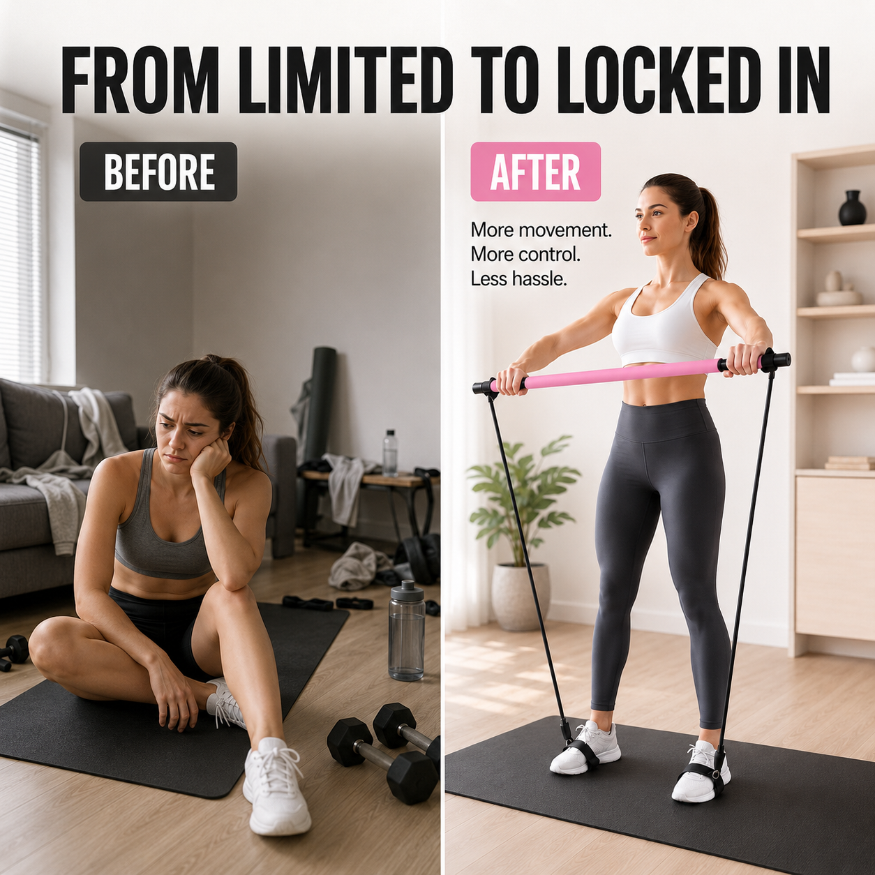 Pilates Bar Resistance Trainer | Yoga Stretching Bar | Elastic Rope Workout Tool | Home Gym Fitness Equipment