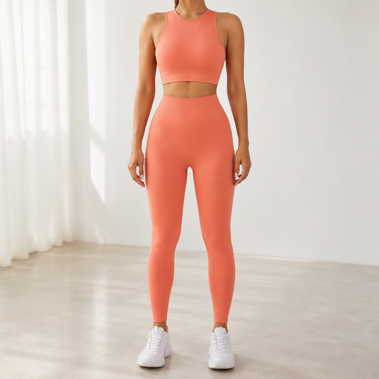 Seamless Yoga Set | High Waist Leggings Outfit | Ribbed Workout Set | Criss Cross Back Gym Wear